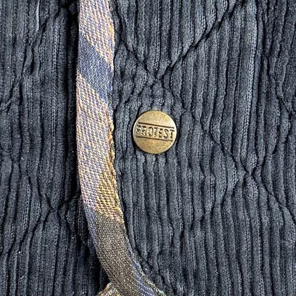 Protest Clothing Corduroy Quilted Vest Blue Plaid Flannel Lined 100% Cotton XL - Picture 4 of 14